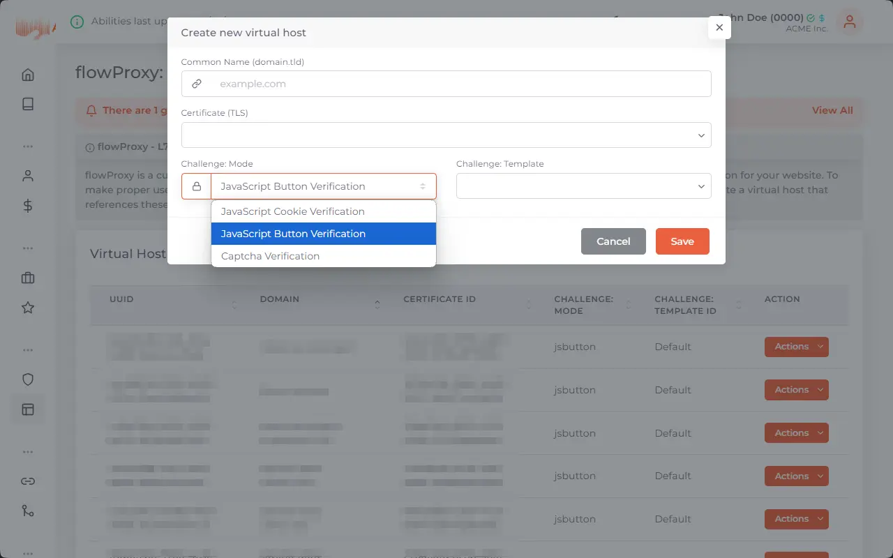 flowProxy Virtual Hosts